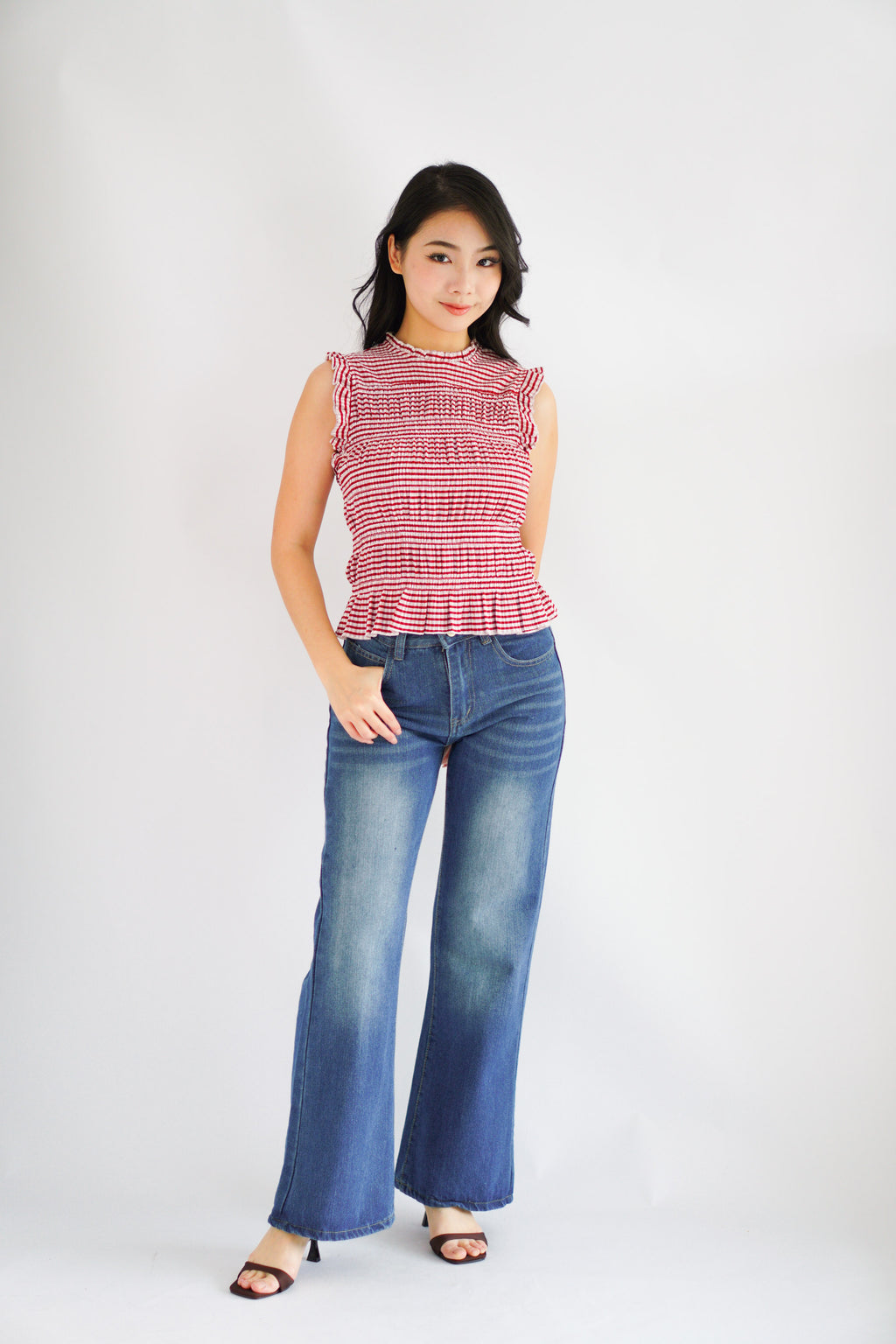 Danielle Bell Bottom Mid Waist Jeans in Blue