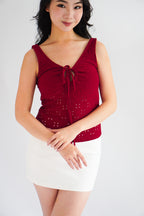 Vincy Eyelet Lace Camisole Top in Red