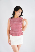 Carcy Gingham Smocked Top in Red