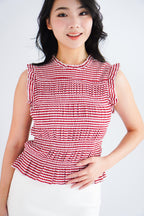 Carcy Gingham Smocked Top in Red