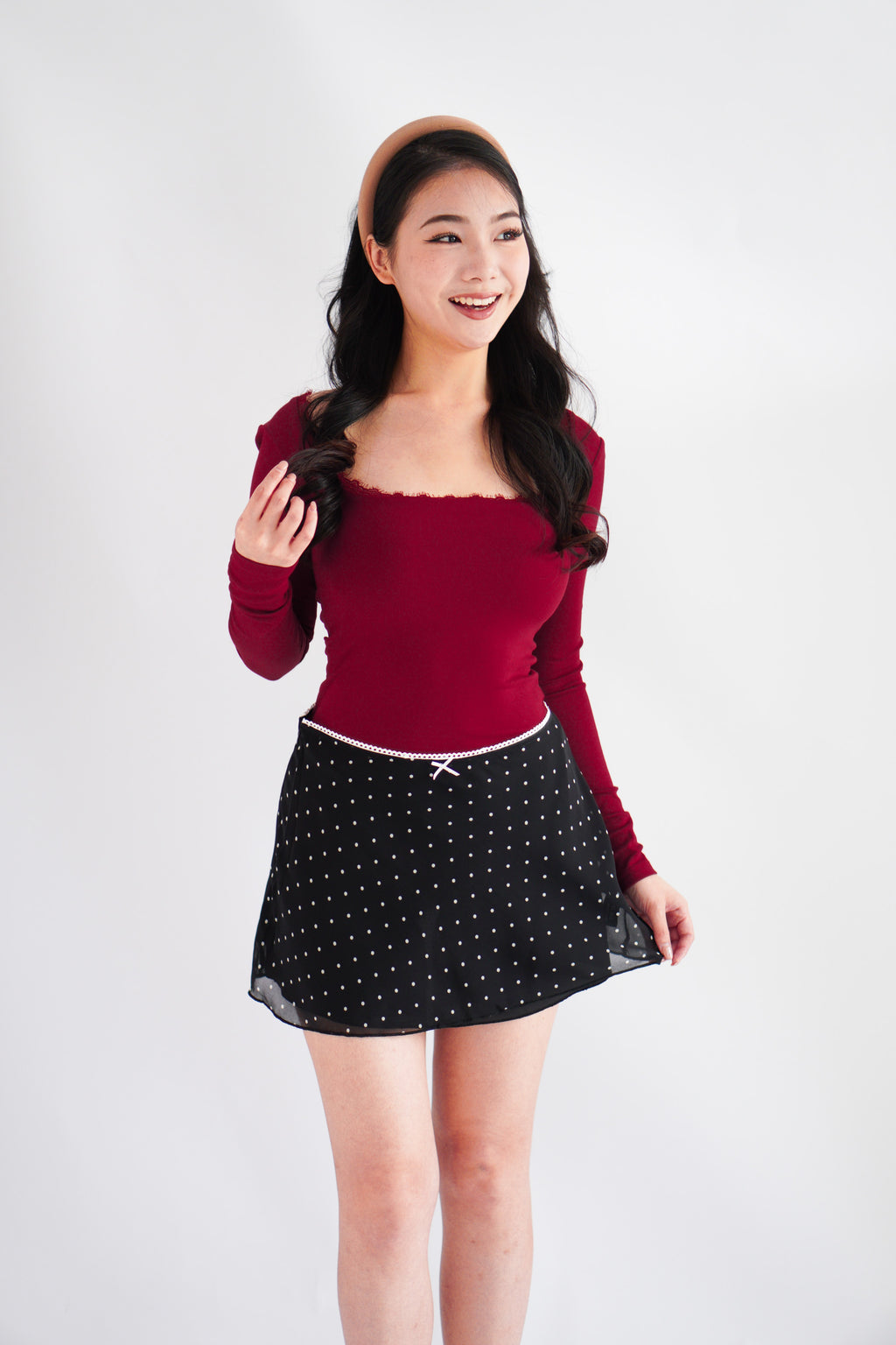 Clovy Chiffon Polkadot Mini Skirt in Black