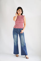Carcy Gingham Smocked Top in Red