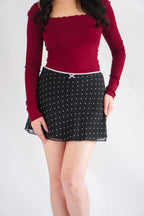 Clovy Chiffon Polkadot Mini Skirt in Black