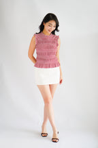 Carcy Gingham Smocked Top in Red