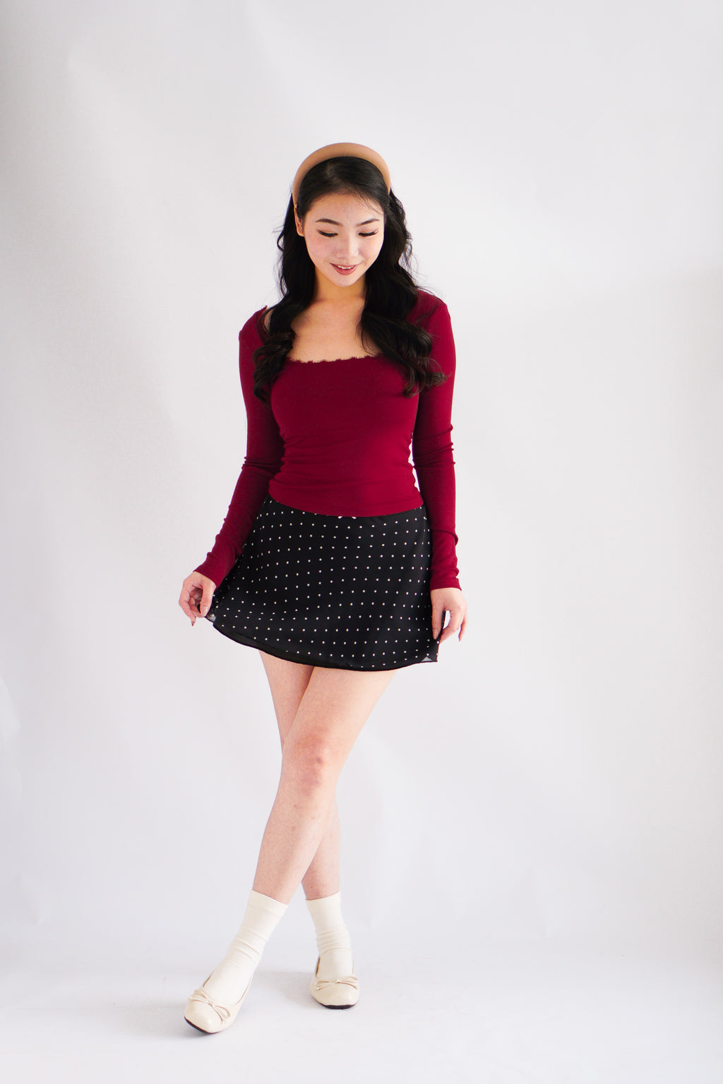 Clovy Chiffon Polkadot Mini Skirt in Black