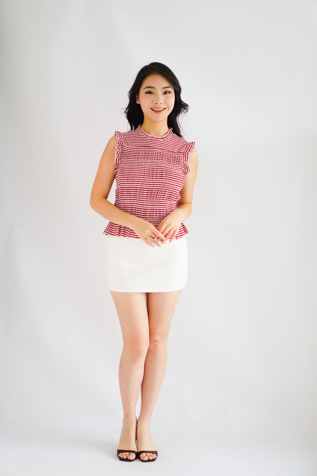 Carcy Gingham Smocked Top in Red