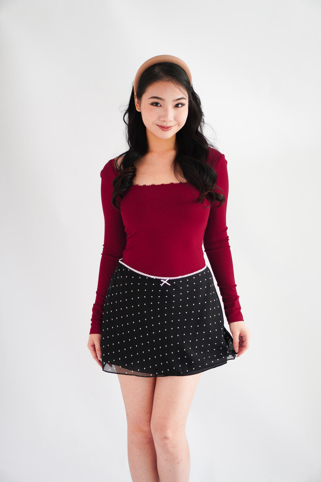 Clovy Chiffon Polkadot Mini Skirt in Black