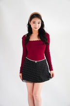 Clovy Chiffon Polkadot Mini Skirt in Black