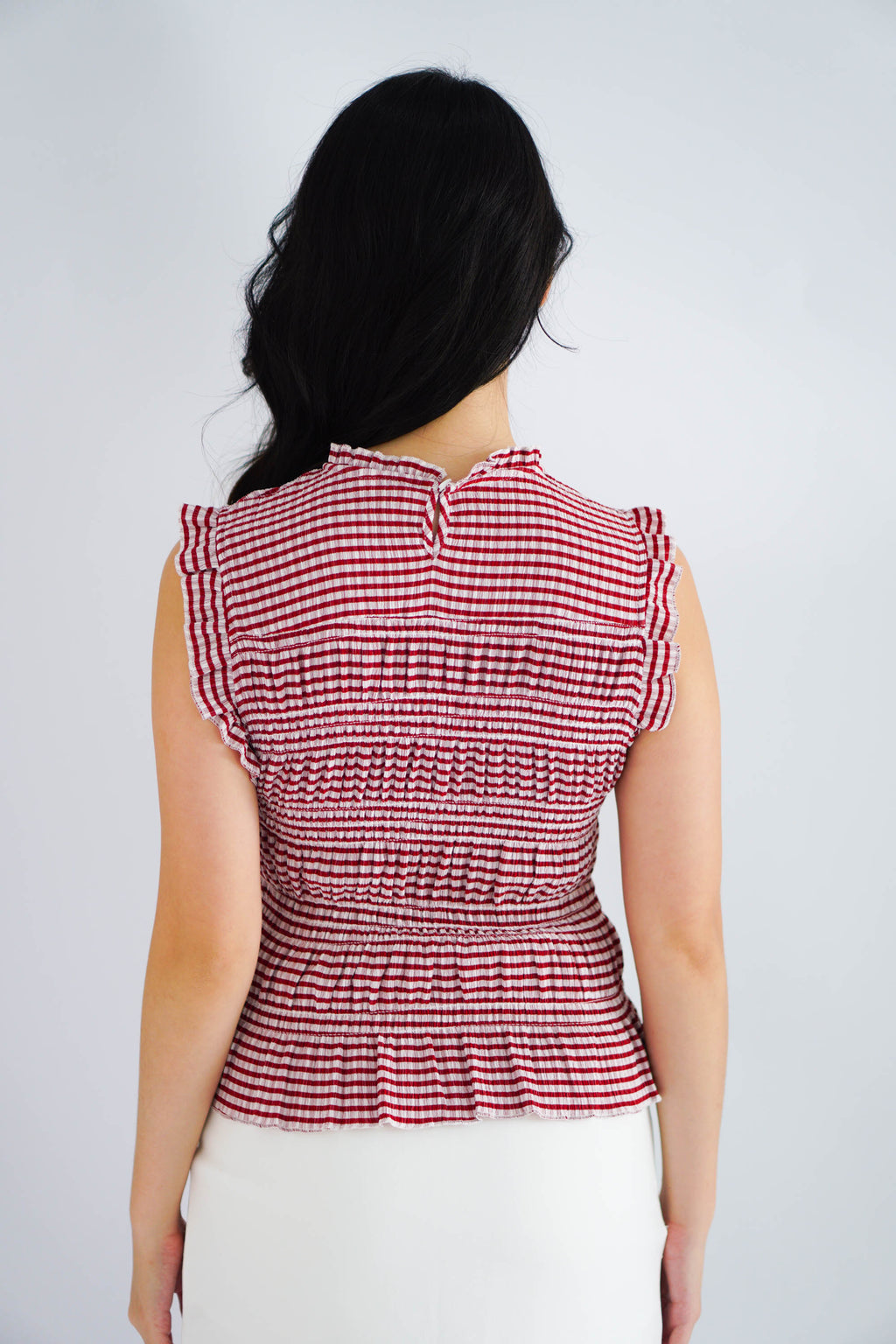Carcy Gingham Smocked Top in Red