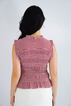 Carcy Gingham Smocked Top in Red