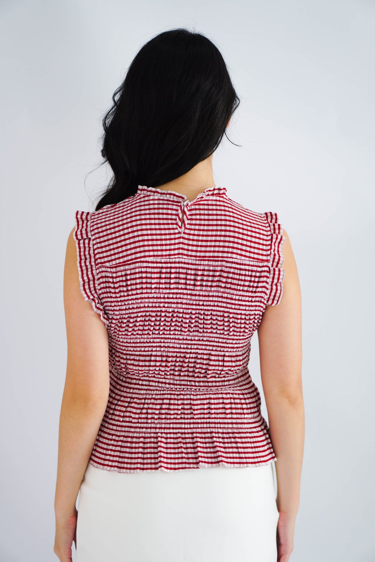 Carcy Gingham Smocked Top in Red