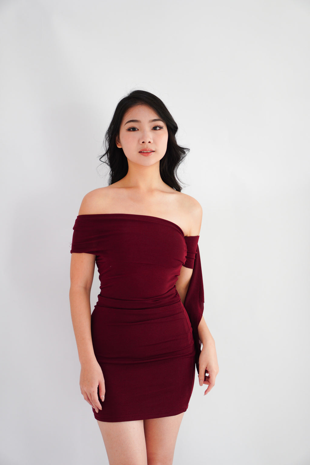 Dearaya Off Shoulder Bodycon Mini Dress in Red