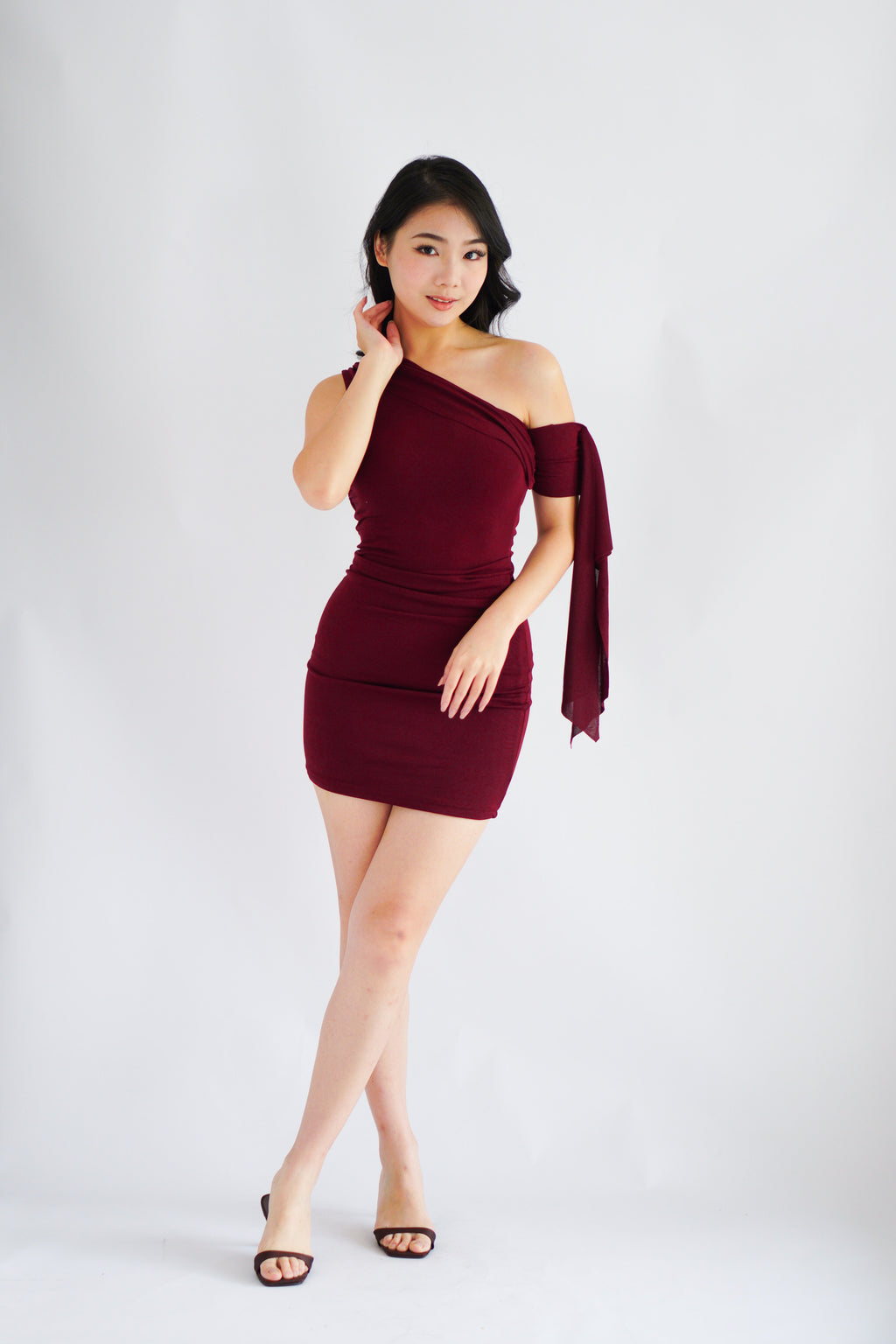 Dearaya Off Shoulder Bodycon Mini Dress in Red