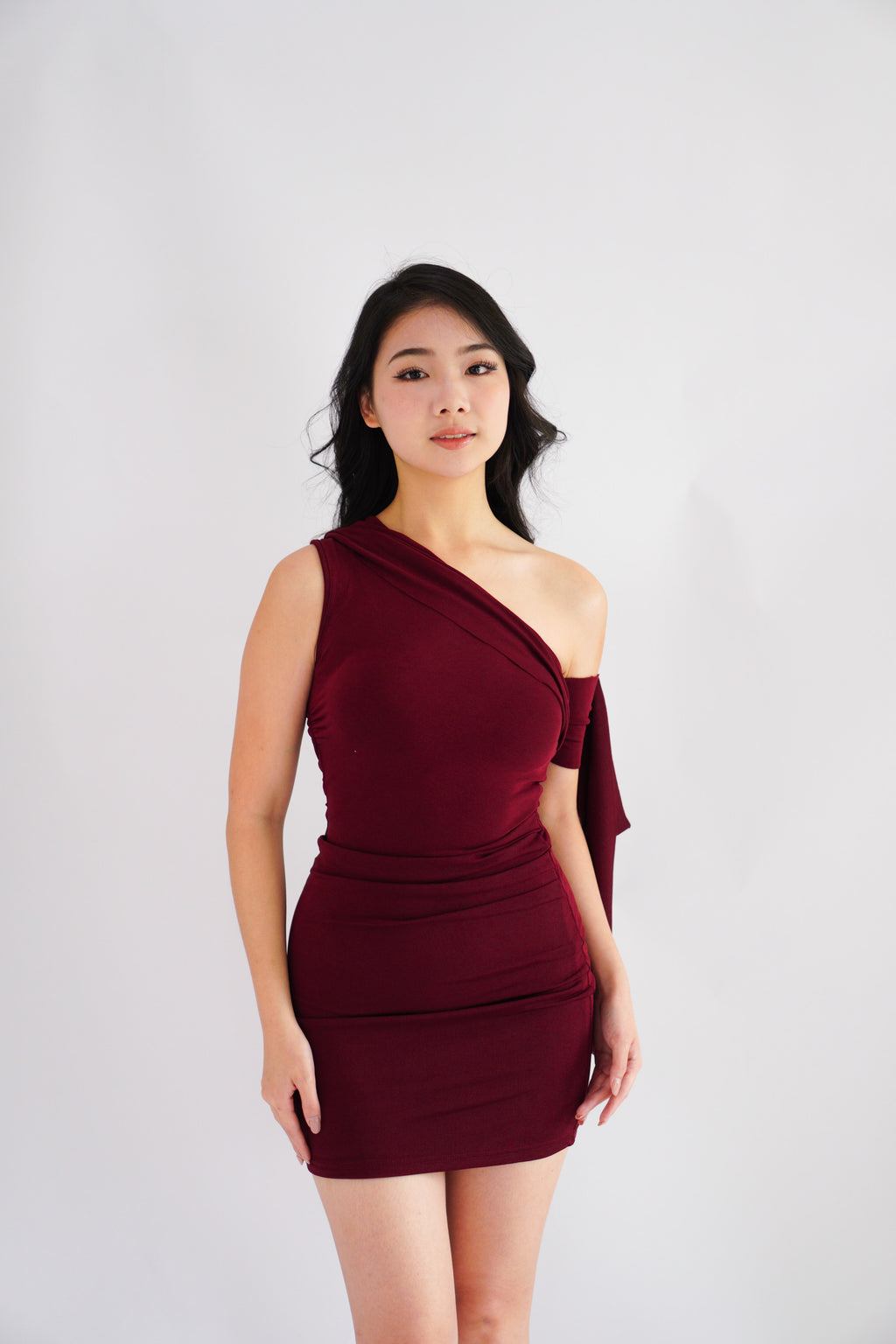 Dearaya Off Shoulder Bodycon Mini Dress in Red