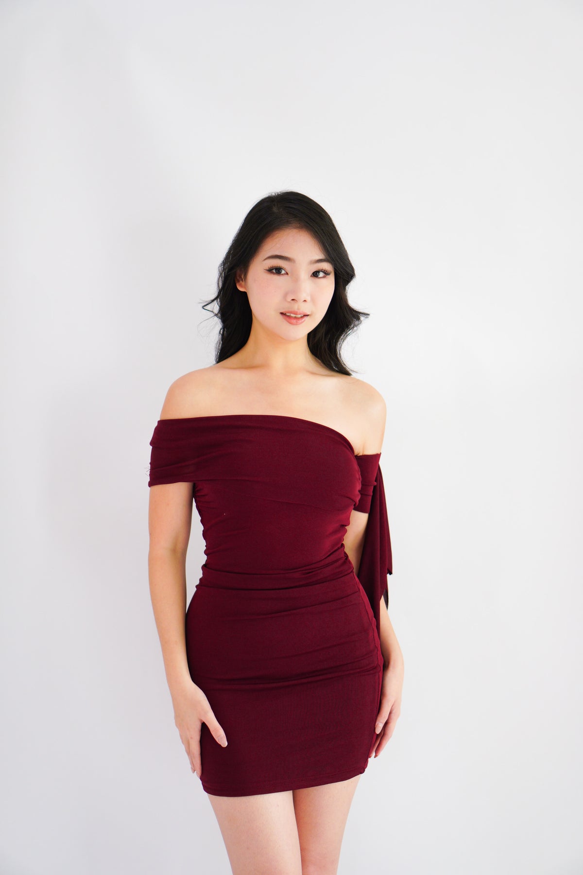 Dearaya Off Shoulder Bodycon Mini Dress in Red