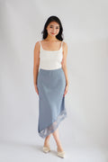 Emilie Asymmetrical Lace Satin Skirt in Blue