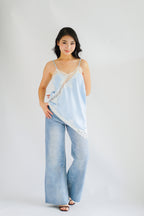 Zanara Asymmetrical Lace Camisole Top in Blue