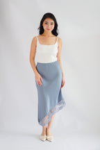 Emilie Asymmetrical Lace Satin Skirt in Blue