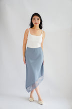 Emilie Asymmetrical Lace Satin Skirt in Blue