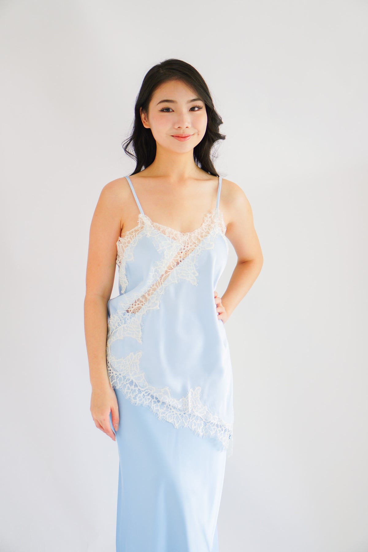 Zanara Asymmetrical Lace Camisole Top in Blue