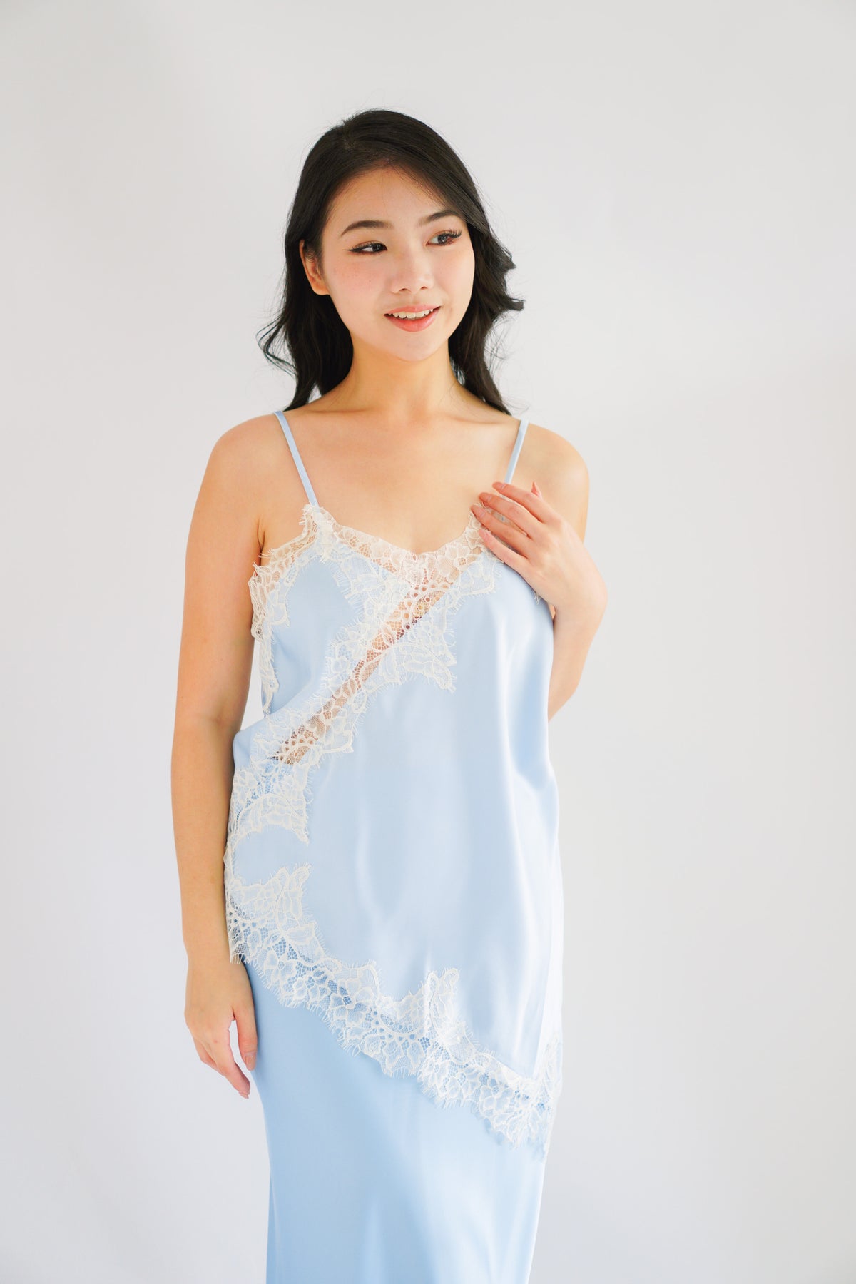 Zanara Asymmetrical Lace Camisole Top in Blue