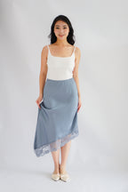 Emilie Asymmetrical Lace Satin Skirt in Blue