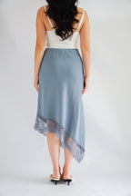 Emilie Asymmetrical Lace Satin Skirt in Blue