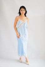 Zilana Lace Satin Skirt in Blue