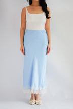 Zilana Lace Satin Skirt in Blue