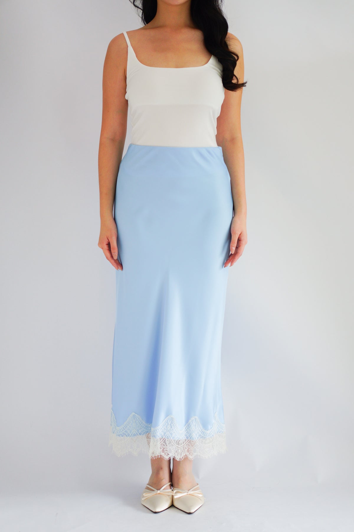 Zilana Lace Satin Skirt in Blue