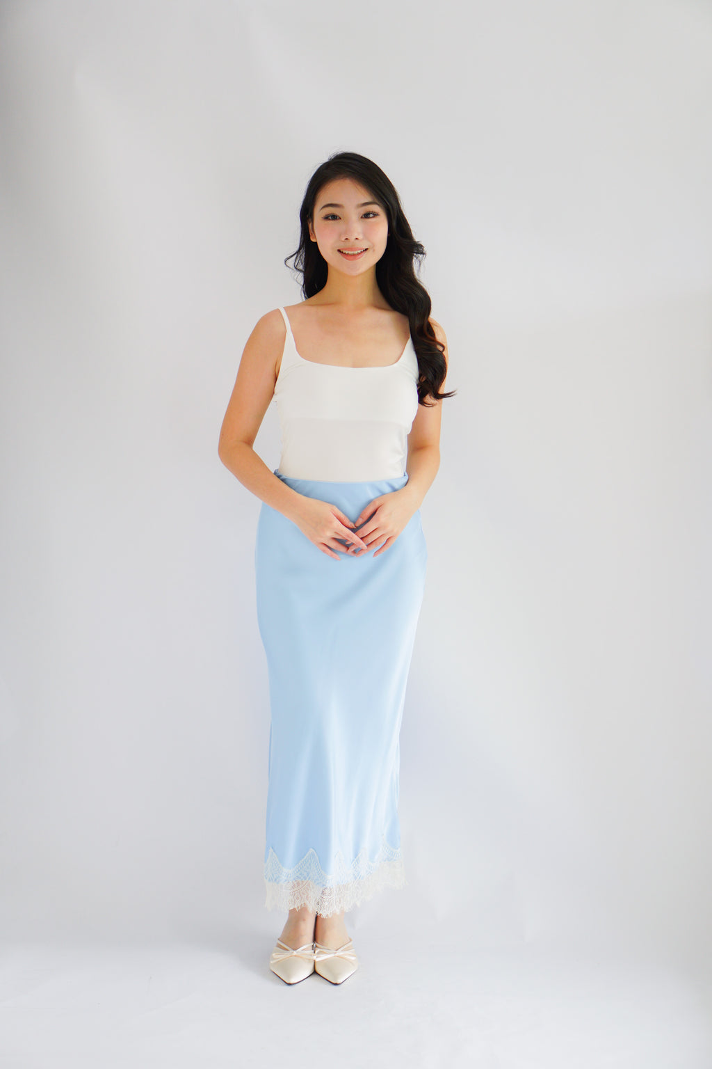 Zilana Lace Satin Skirt in Blue