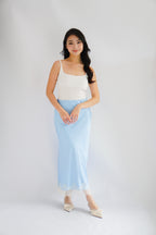 Zilana Lace Satin Skirt in Blue