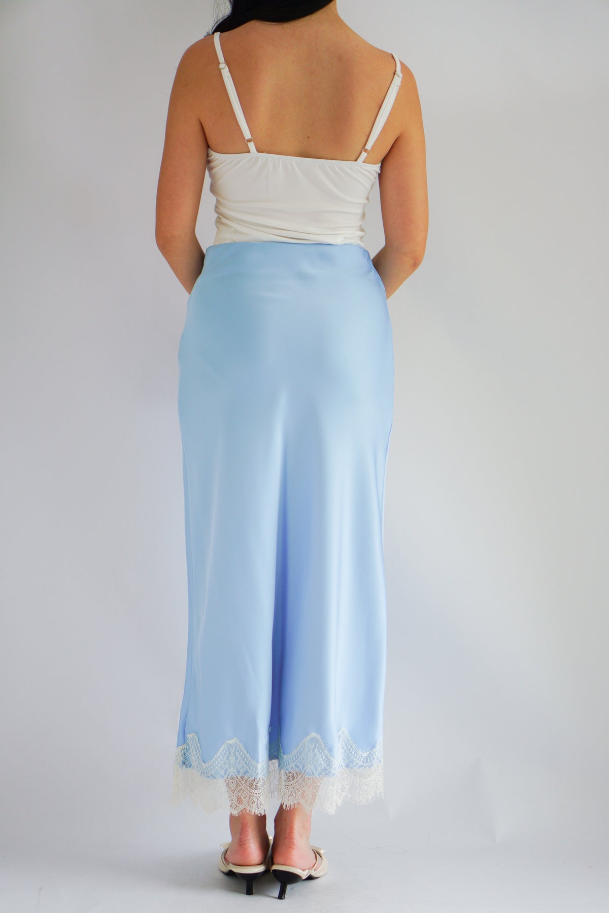 Zilana Lace Satin Skirt in Blue