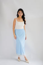 Zilana Lace Satin Skirt in Blue
