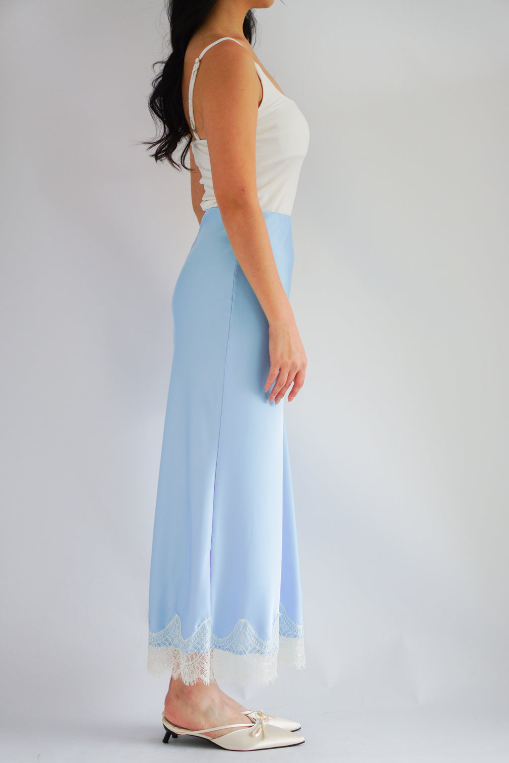 Zilana Lace Satin Skirt in Blue