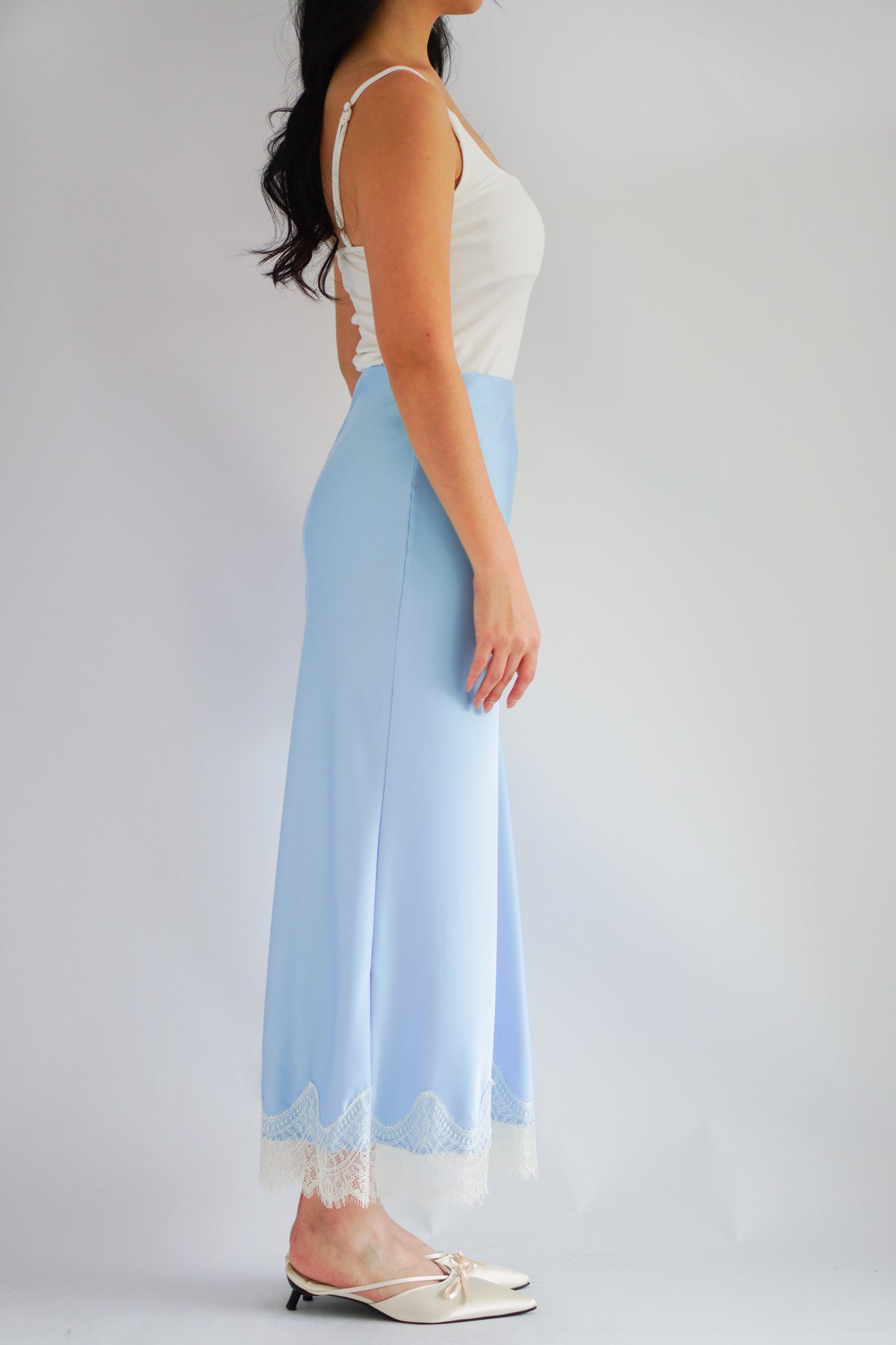 Zilana Lace Satin Skirt in Blue