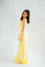 Waverly Ruched Drape Crossback Maxi Dress in Yellow