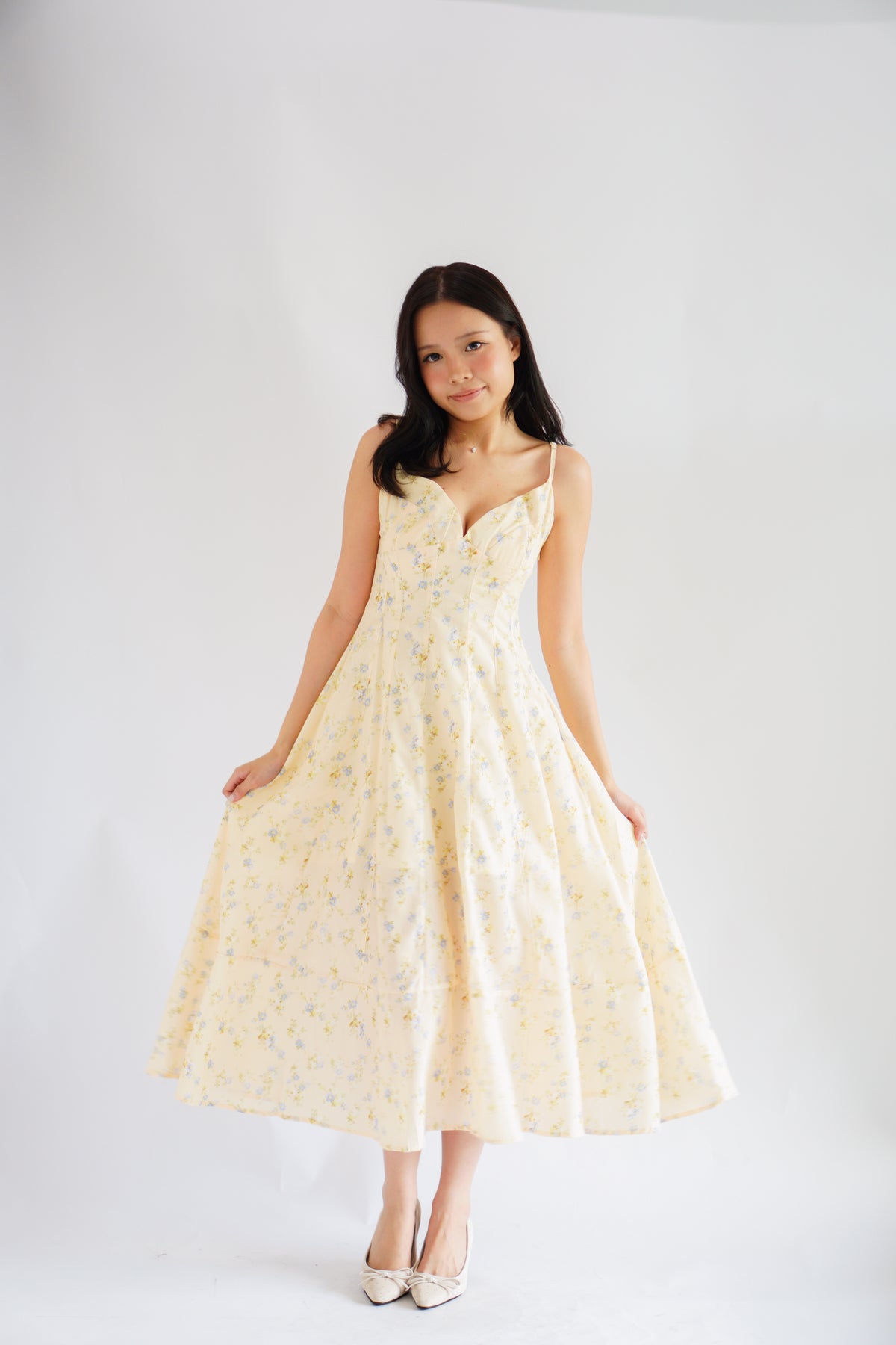 Positano Bustier Maxi Dress in Yellow Floral