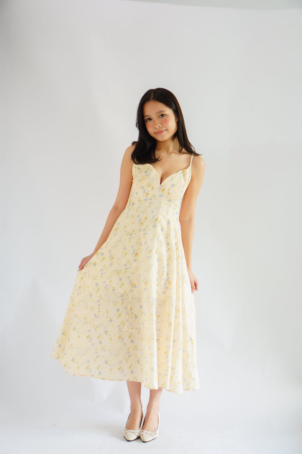 Positano Bustier Maxi Dress in Yellow Floral