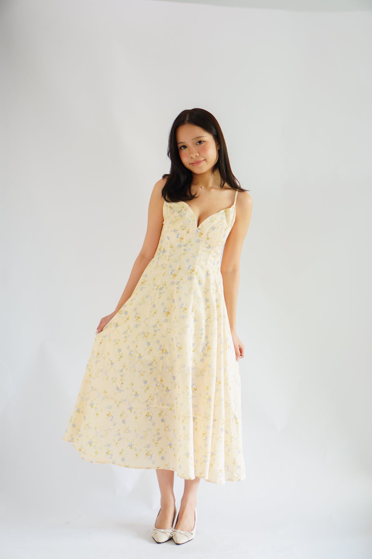 Positano Bustier Maxi Dress in Yellow Floral