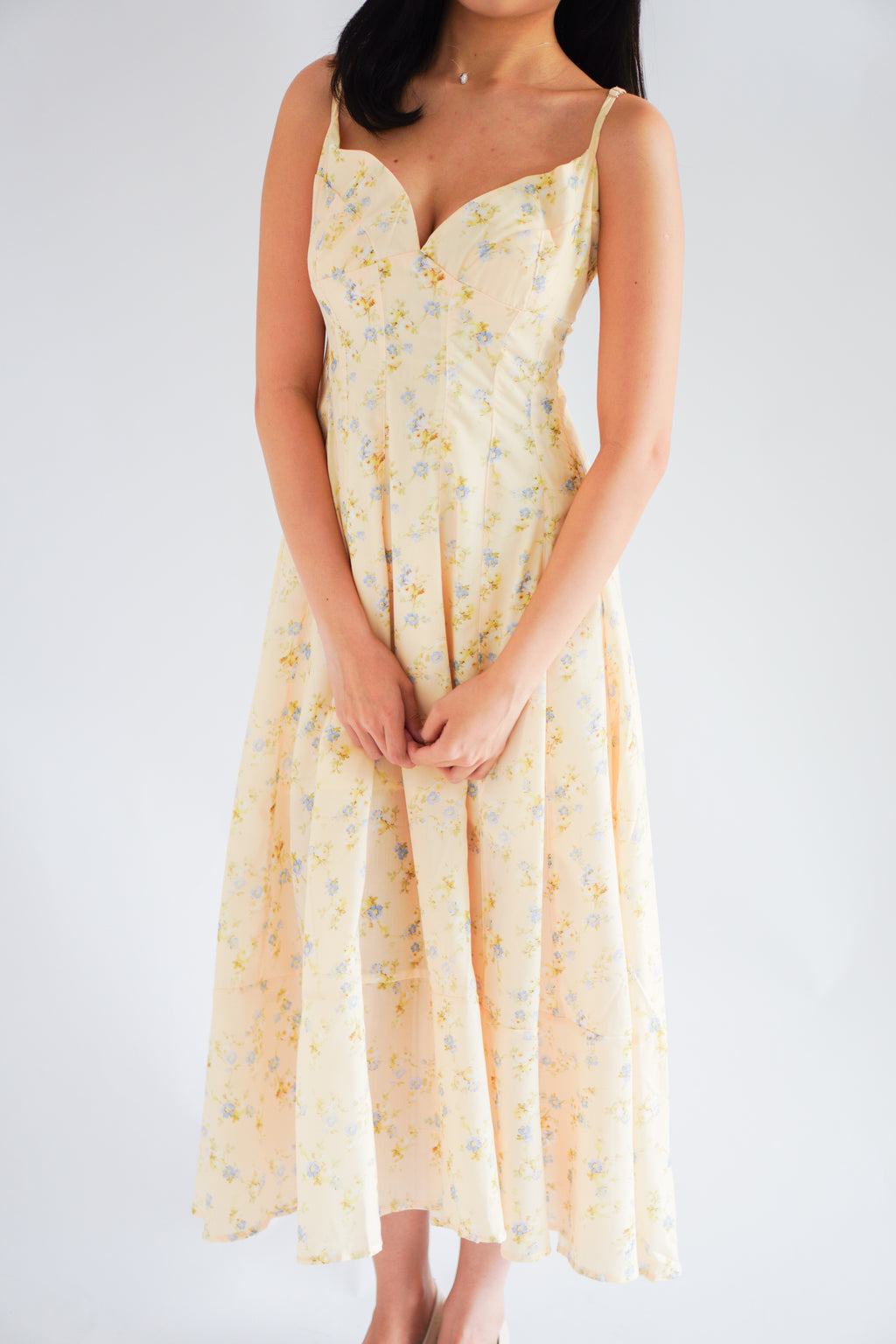 Positano Bustier Maxi Dress in Yellow Floral