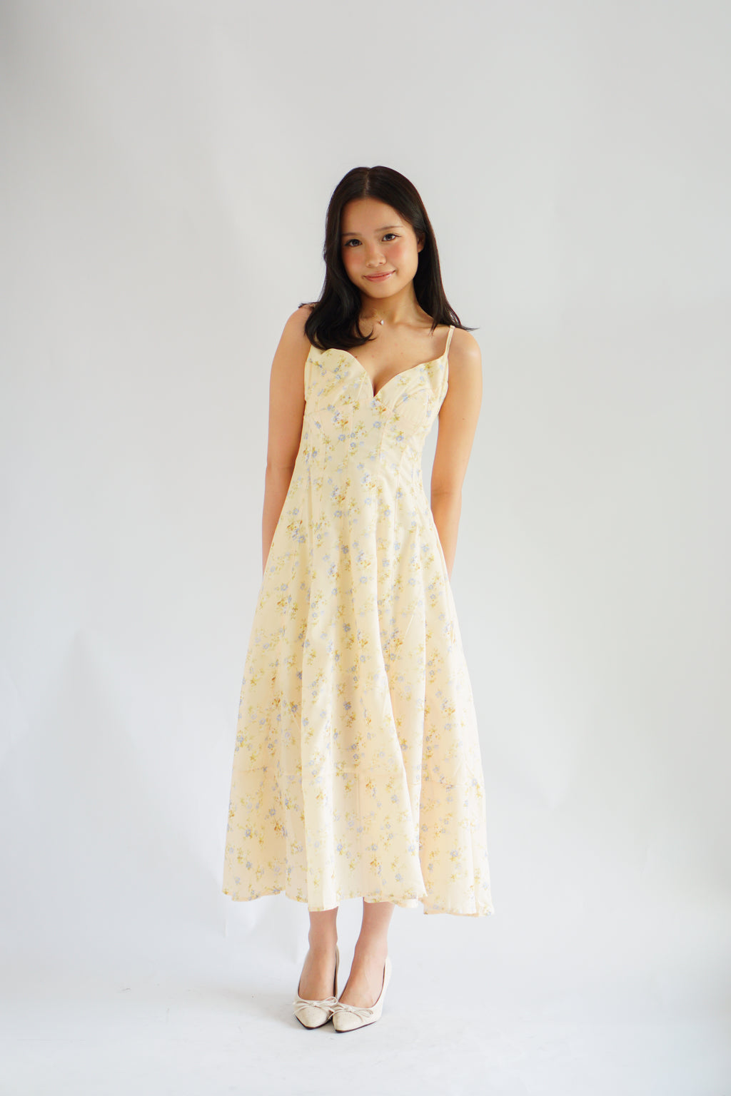 Positano Bustier Maxi Dress in Yellow Floral