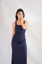 Keana Ruched Waist Maxi Dress in Dark Blue