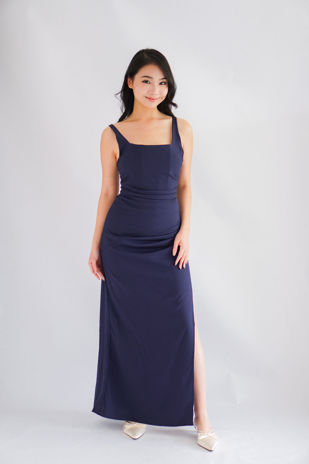 Keana Ruched Waist Maxi Dress in Dark Blue