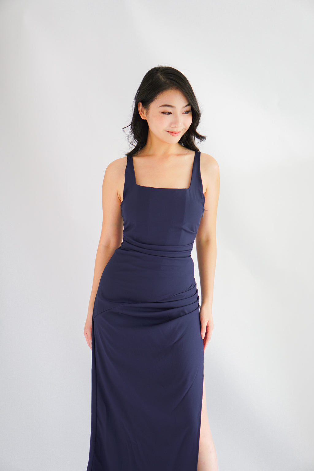 Keana Ruched Waist Maxi Dress in Dark Blue