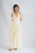 Adelaide Self Tied Halter Neck V Neck Maxi Dress in Cream