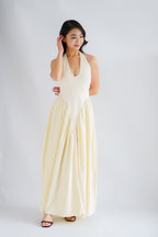 Adelaide Self Tied Halter Neck V Neck Maxi Dress in Cream