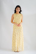 Sun Dreamer Polkadot Boat Neck Maxi Dress in Yellow