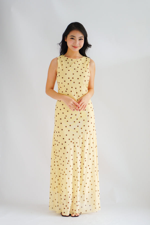 Sun Dreamer Polkadot Boat Neck Maxi Dress in Yellow