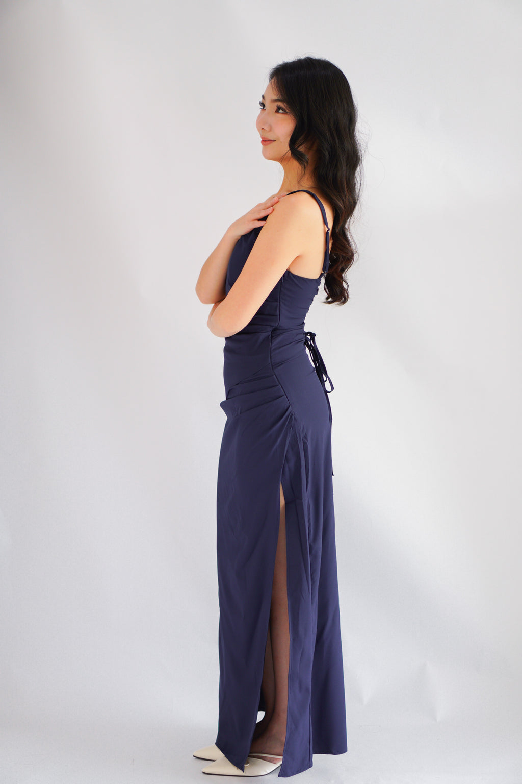 Keana Ruched Waist Maxi Dress in Dark Blue